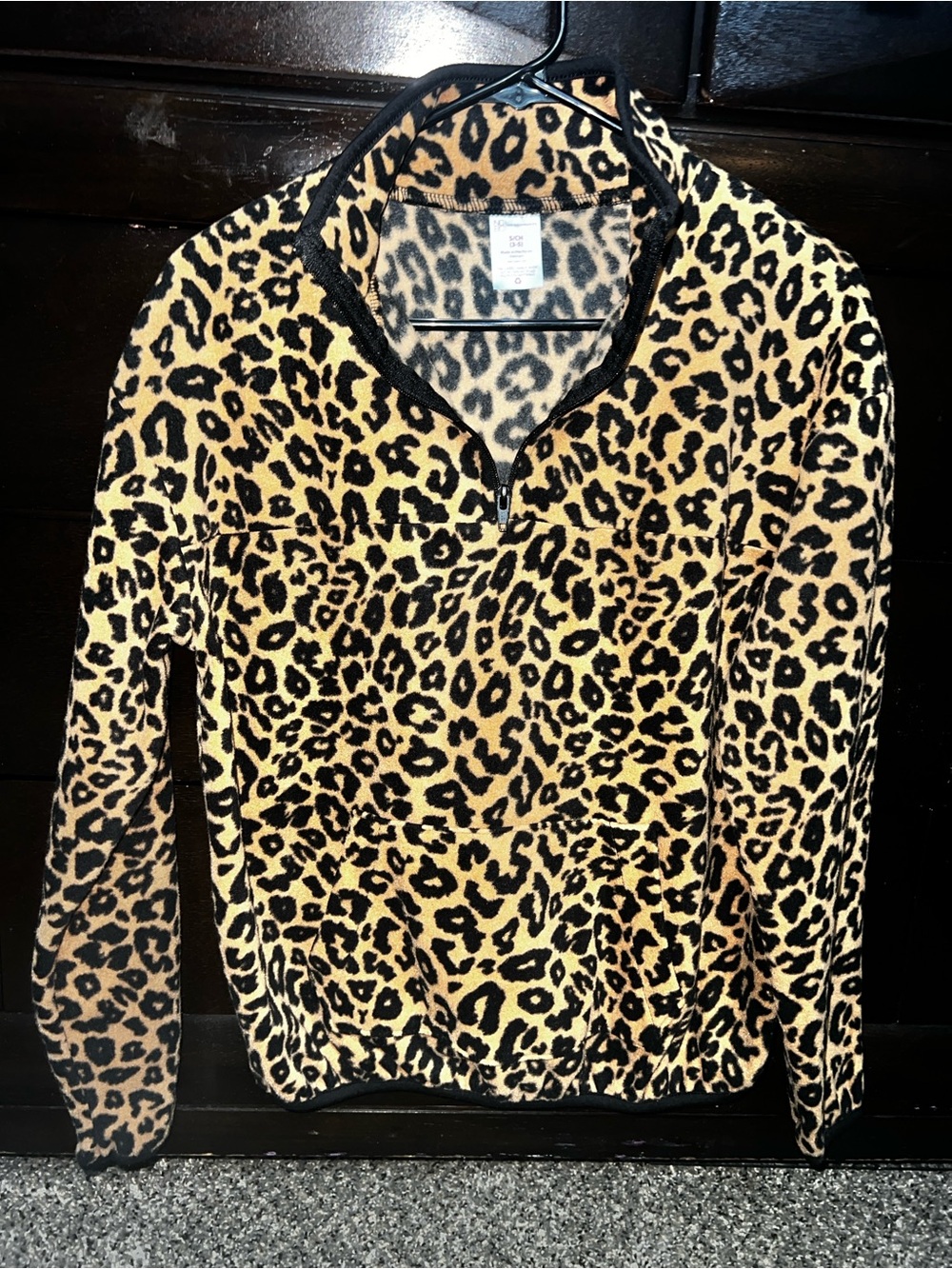 No Boundaries Leopard Print Half-Zip Pullover in Tan and Black